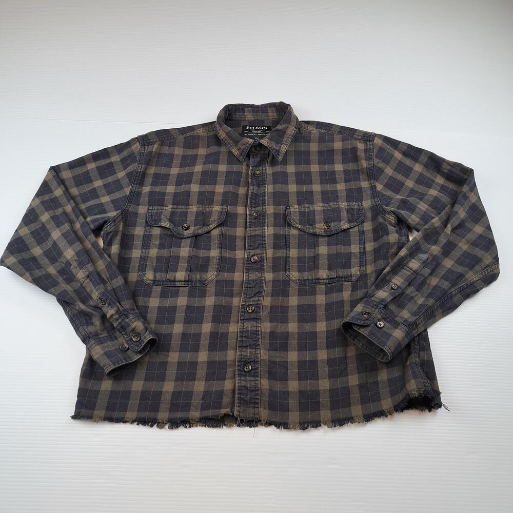 Filson Shirt Mens Medium Brown Plaid Flannel Button Up Workwear Pockets Outdoor